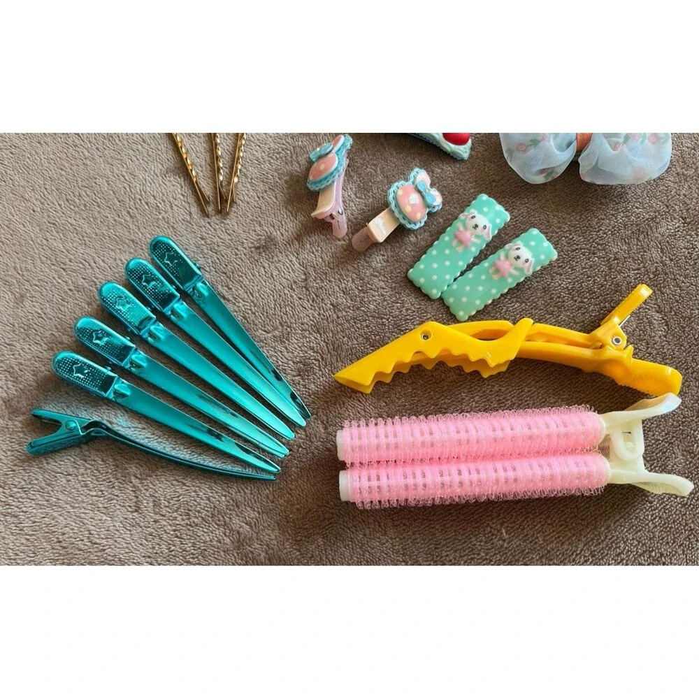 Kawaii Hair Accessories Bundle,Clips Scrunchie Hair Ties Roller Cute Lot